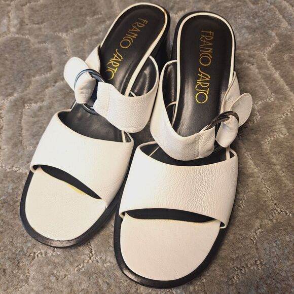 FRANCO SARTO Slip On Sandals WOMENS SIZE 8.5M white leather heeled open toe twee - Picture 4 of 12